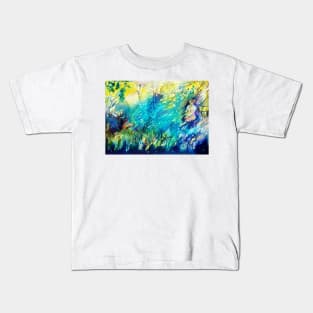 FLUTE PLAYING PAN AND DEER IN GREEN FOREST Kids T-Shirt